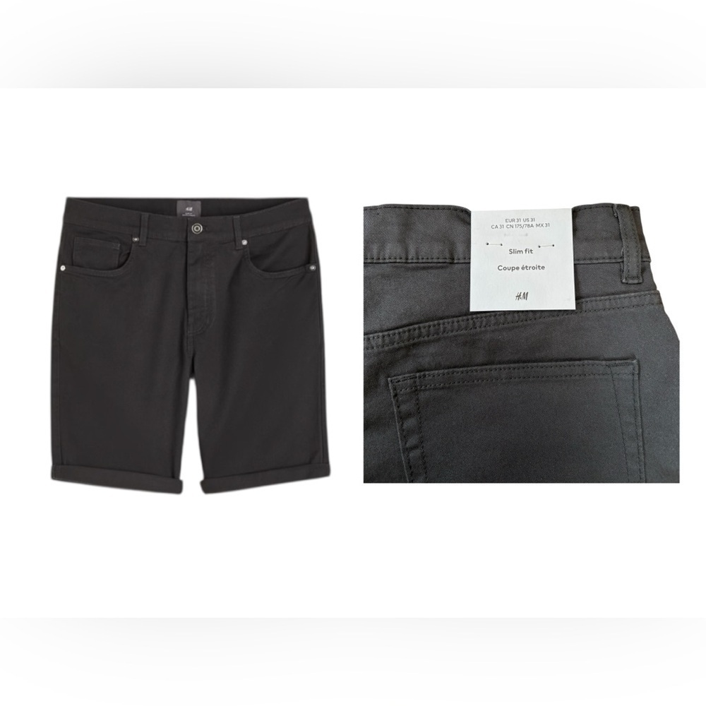 NWT, H&M, Men's Slim Fit Cotton Twisted Shorts, Size 31, Dark Gray - Picture 2 of 10
